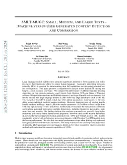 SMLT-MUGC: Small, Medium, and Large Texts -- Machine versus
  User-Generated Content Detection and Comparison