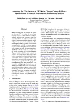 Assessing the Effectiveness of GPT-4o in Climate Change Evidence
  Synthesis and Systematic Assessments: Preliminary Insights