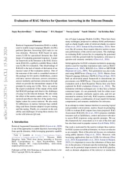 Evaluation of RAG Metrics for Question Answering in the Telecom Domain