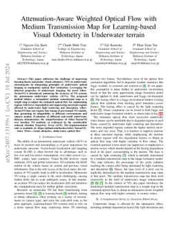 Attenuation-Aware Weighted Optical Flow with Medium Transmission Map for
  Learning-based Visual Odometry in Underwater terrain
