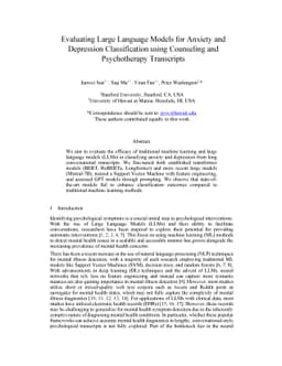 Evaluating Large Language Models for Anxiety and Depression
  Classification using Counseling and Psychotherapy Transcripts