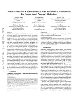 Motif-Consistent Counterfactuals with Adversarial Refinement for
  Graph-Level Anomaly Detection