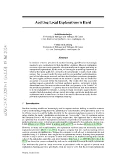 Auditing Local Explanations is Hard