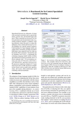 SpeciaLex: A Benchmark for In-Context Specialized Lexicon Learning
