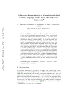 Affordance Perception by a Knowledge-Guided Vision-Language Model with
  Efficient Error Correction