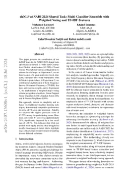 dzNLP at NADI 2024 Shared Task: Multi-Classifier Ensemble with Weighted
  Voting and TF-IDF Features