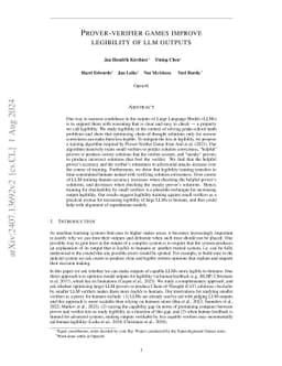 Prover-Verifier Games improve legibility of LLM outputs