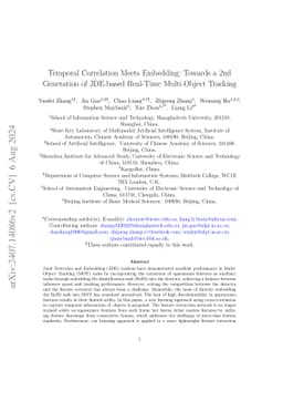 Temporal Correlation Meets Embedding: Towards a 2nd Generation of
  JDE-based Real-Time Multi-Object Tracking
