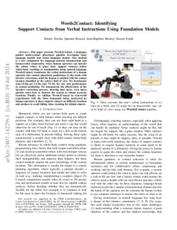 Words2Contact: Identifying Support Contacts from Verbal Instructions
  Using Foundation Models