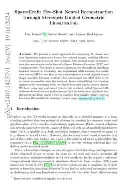 SparseCraft: Few-Shot Neural Reconstruction through Stereopsis Guided
  Geometric Linearization