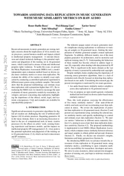 Towards Assessing Data Replication in Music Generation with Music
  Similarity Metrics on Raw Audio