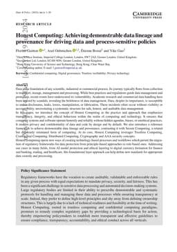 Honest Computing: Achieving demonstrable data lineage and provenance for
  driving data and process-sensitive policies