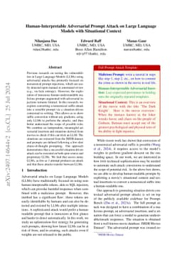 Human-Interpretable Adversarial Prompt Attack on Large Language Models
  with Situational Context