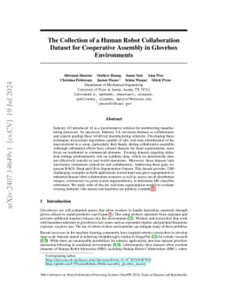 The Collection of a Human Robot Collaboration Dataset for Cooperative Assembly in Glovebox Environments