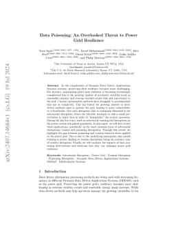 Data Poisoning: An Overlooked Threat to Power Grid Resilience