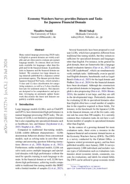 Economy Watchers Survey Provides Datasets and Tasks for Japanese Financial Domain