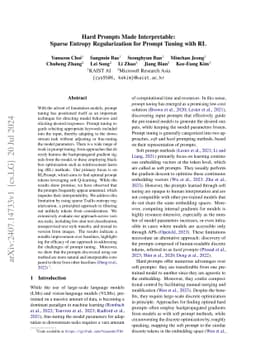 Hard Prompts Made Interpretable: Sparse Entropy Regularization for
  Prompt Tuning with RL
