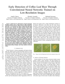 Early Detection of Coffee Leaf Rust Through Convolutional Neural
  Networks Trained on Low-Resolution Images