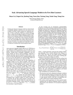 Seal: Advancing Speech Language Models to be Few-Shot Learners