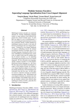 Modular Sentence Encoders: Separating Language Specialization from
  Cross-Lingual Alignment