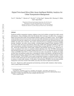 Digital Twin-based Driver Risk-Aware Intelligent Mobility Analytics for
  Urban Transportation Management