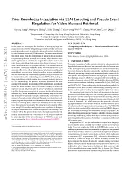 Prior Knowledge Integration via LLM Encoding and Pseudo Event Regulation
  for Video Moment Retrieval