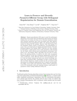 Learn to Preserve and Diversify: Parameter-Efficient Group with
  Orthogonal Regularization for Domain Generalization