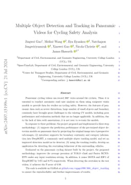 Multiple Object Detection and Tracking in Panoramic Videos for Cycling
  Safety Analysis