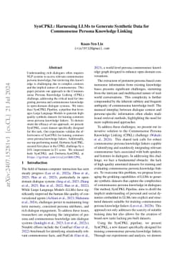 SynCPKL: Harnessing LLMs to Generate Synthetic Data for Commonsense
  Persona Knowledge Linking