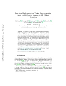 Learning High-resolution Vector Representation from Multi-Camera Images
  for 3D Object Detection