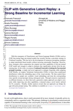 CLIP with Generative Latent Replay: a Strong Baseline for Incremental
  Learning
