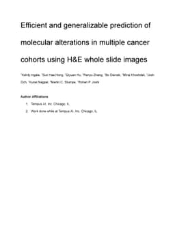 Efficient and generalizable prediction of molecular alterations in
  multiple cancer cohorts using H&E whole slide images