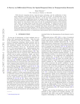 A Survey on Differential Privacy for SpatioTemporal Data in
  Transportation Research