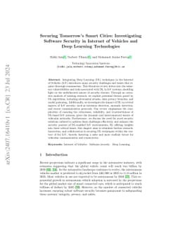 Securing Tomorrow's Smart Cities: Investigating Software Security in
  Internet of Vehicles and Deep Learning Technologies