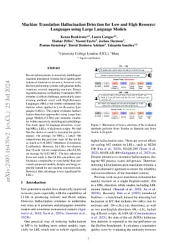Machine Translation Hallucination Detection for Low and High Resource
  Languages using Large Language Models