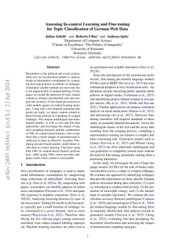 Assessing In-context Learning and Fine-tuning for Topic Classification
  of German Web Data