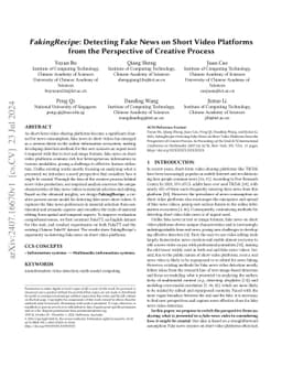 FakingRecipe: Detecting Fake News on Short Video Platforms from the
  Perspective of Creative Process