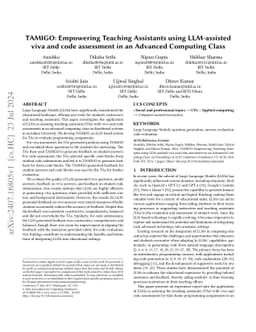 TAMIGO: Empowering Teaching Assistants using LLM-assisted viva and code
  assessment in an Advanced Computing Class