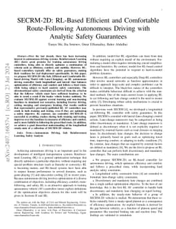 SECRM-2D: RL-Based Efficient and Comfortable Route-Following Autonomous
  Driving with Analytic Safety Guarantees