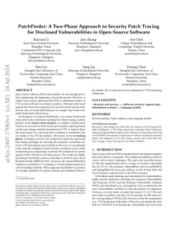 PatchFinder: A Two-Phase Approach to Security Patch Tracing for
  Disclosed Vulnerabilities in Open-Source Software