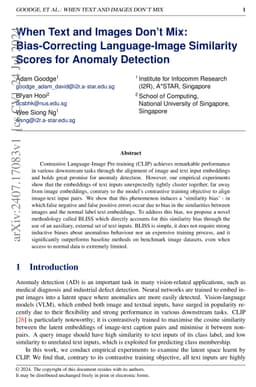 When Text and Images Don't Mix: Bias-Correcting Language-Image
  Similarity Scores for Anomaly Detection