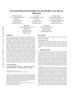 Towards Robust Knowledge Tracing Models via k-Sparse Attention