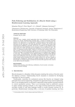 Path Following and Stabilisation of a Bicycle Model using a
  Reinforcement Learning Approach