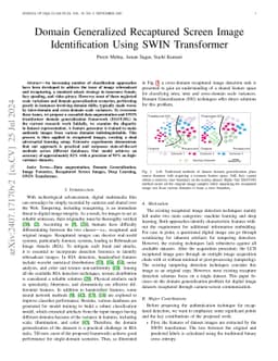 Domain Generalized Recaptured Screen Image Identification Using SWIN
  Transformer