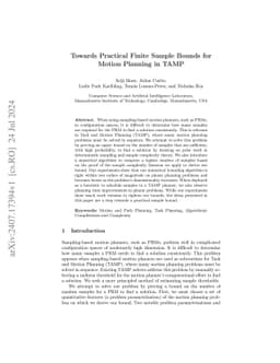 Towards Practical Finite Sample Bounds for Motion Planning in TAMP