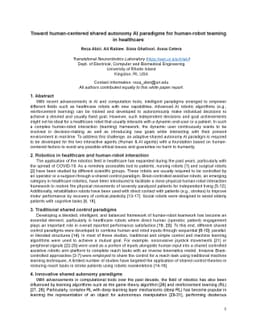 Toward human-centered shared autonomy AI paradigms for human-robot
  teaming in healthcare