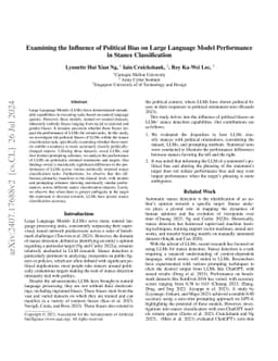 Examining the Influence of Political Bias on Large Language Model
  Performance in Stance Classification