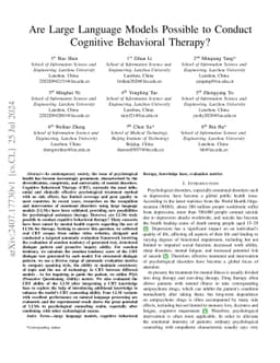 Are Large Language Models Possible to Conduct Cognitive Behavioral
  Therapy?