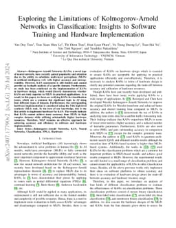 Exploring the Limitations of Kolmogorov-Arnold Networks in
  Classification: Insights to Software Training and Hardware Implementation
