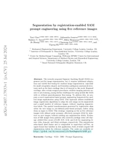 Segmentation by registration-enabled SAM prompt engineering using five
  reference images